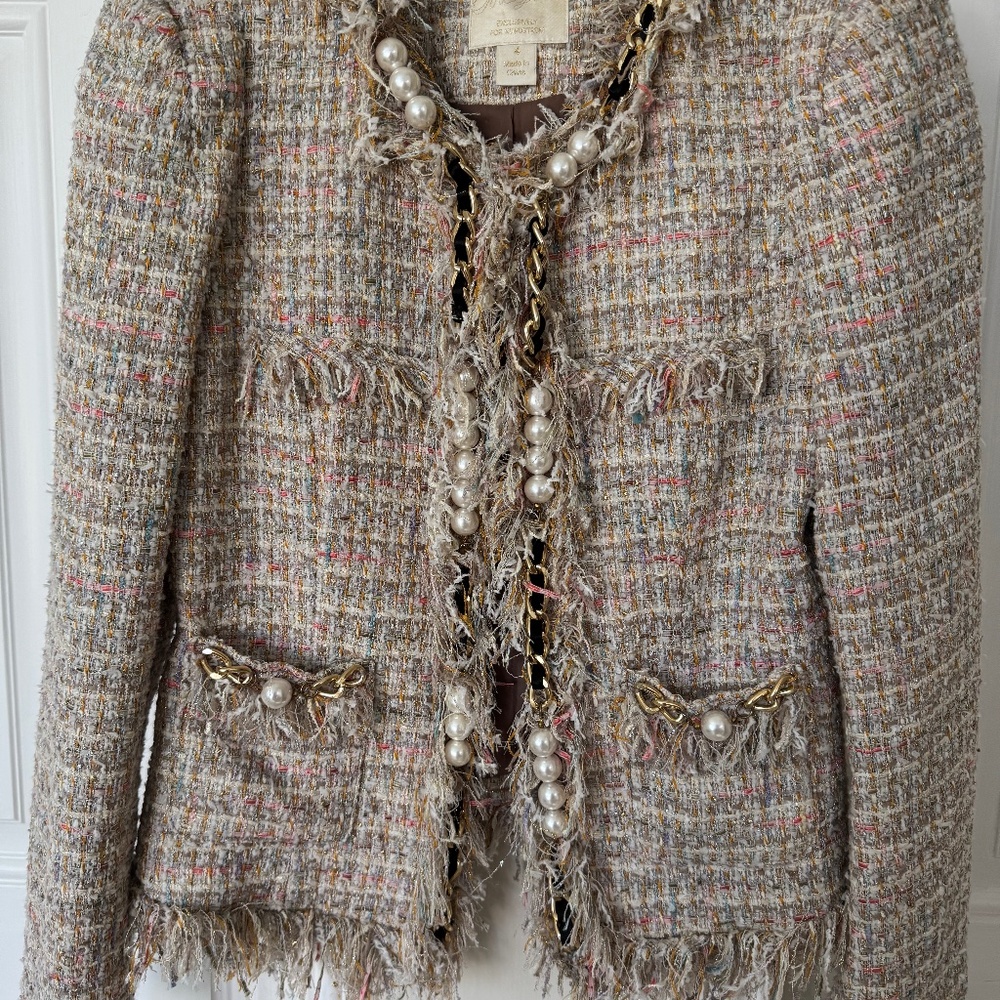 McGinn Tweed fringe and pearl chain jacket